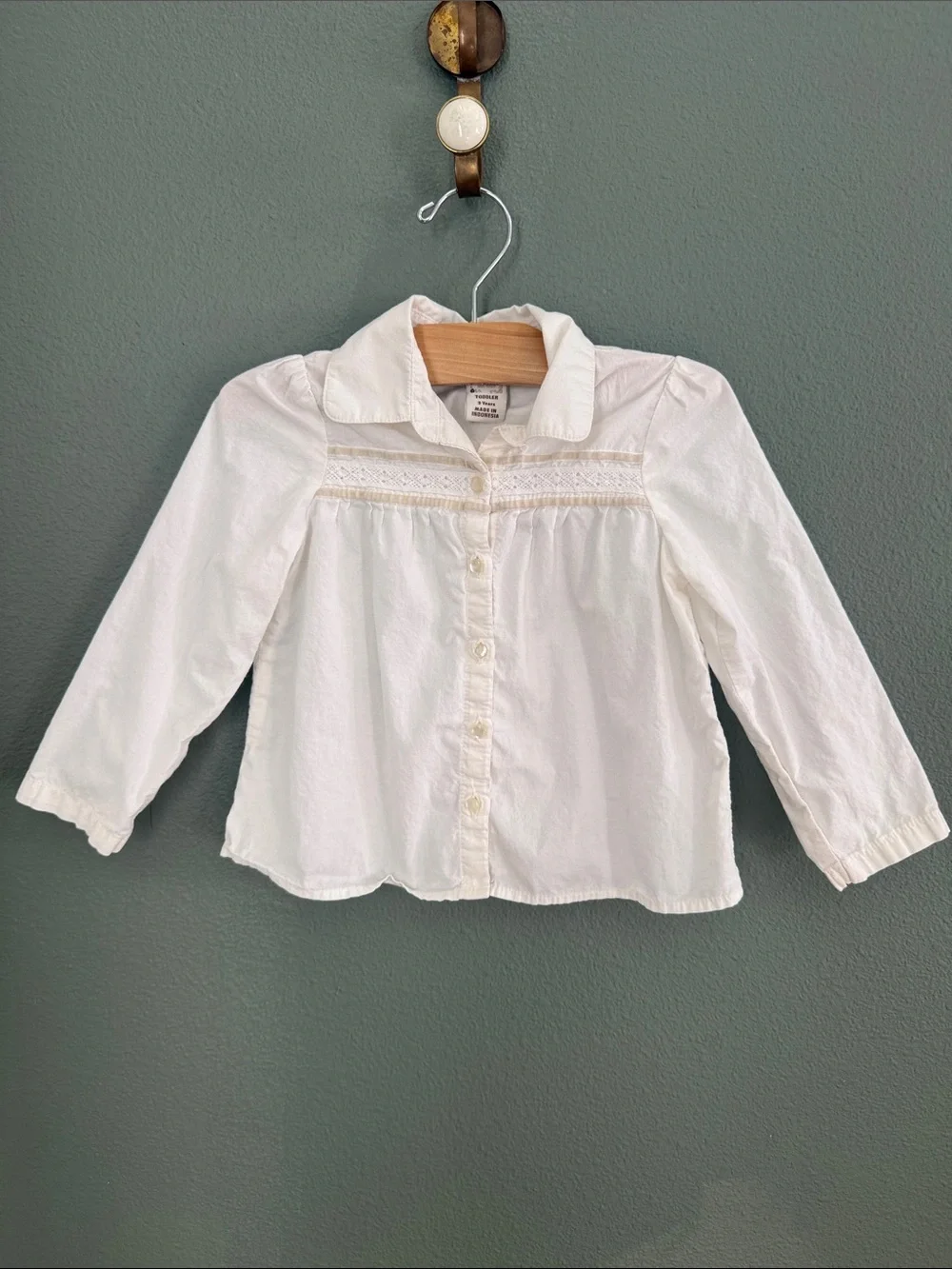 Vintage Baby Gap Sz 2/3T Girls' White Button-Up Blouse Shirt Lace Yoke